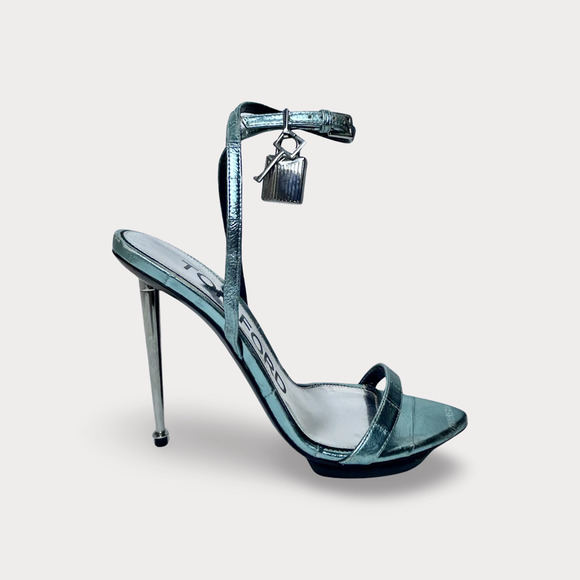 Tom Ford Shoes - Tom Ford Metallic Blue Padlock Heel